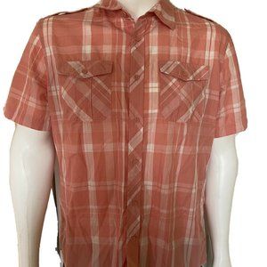 3/$15💜 Mens Size L Orange Sean John Plaid Shirt